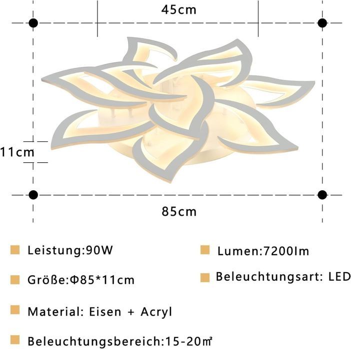 Sky Angle Lampa Sufitowa Led, Ściemniana, Do Salonu Z Pilotem 85Cm 90W