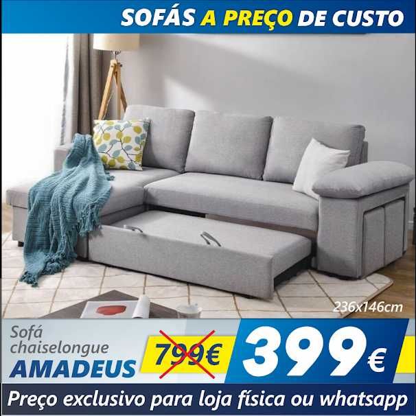 Sofá Chaise Long Reversível c/ Cama Amadeus (236x146cm)