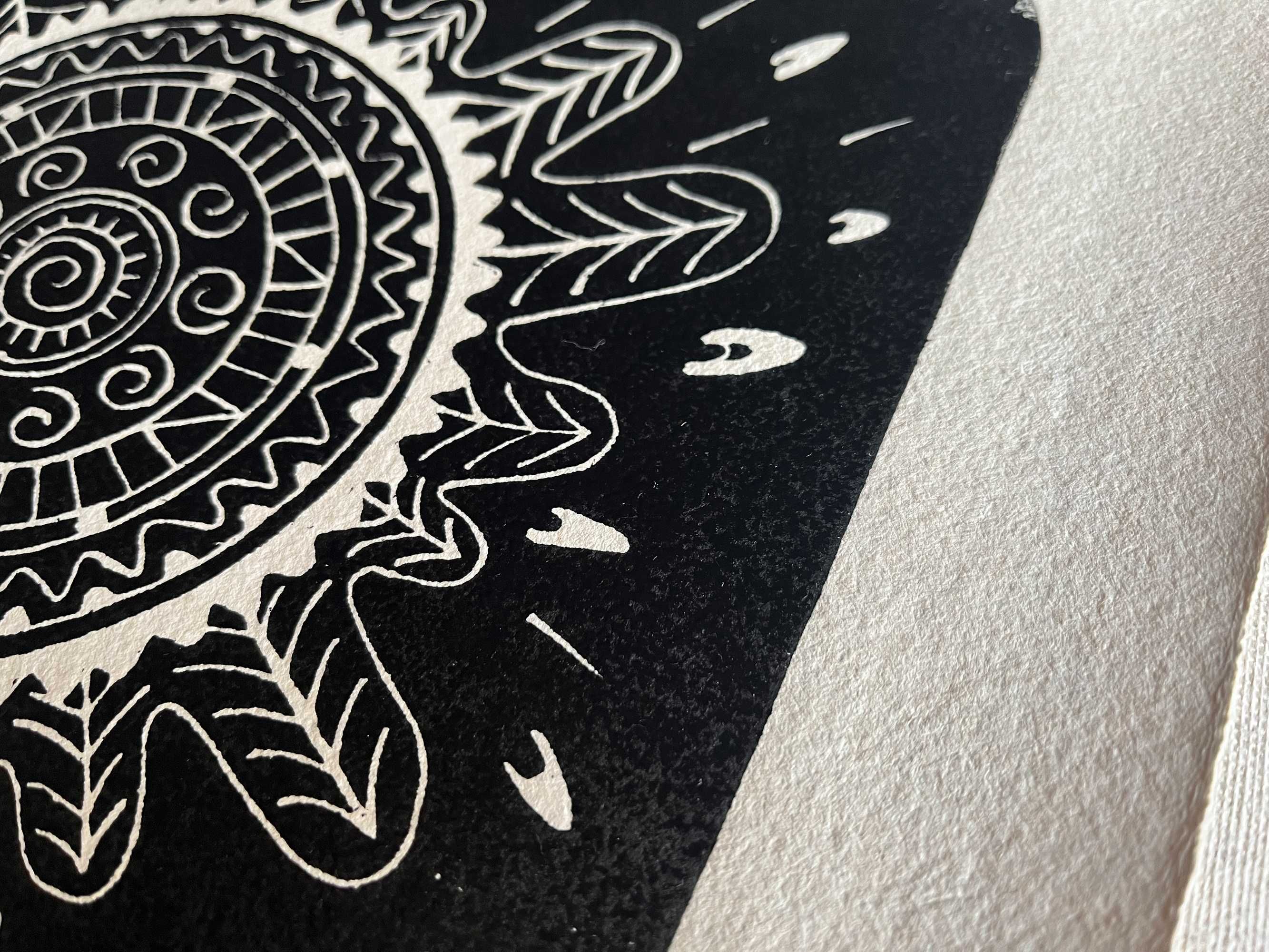 Sztuka Linoryt "Frith" mandala Druk artystyczny na czerpanym papierze