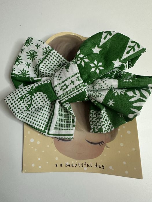 Swiateczna kokarda gumka do wlosow handmade