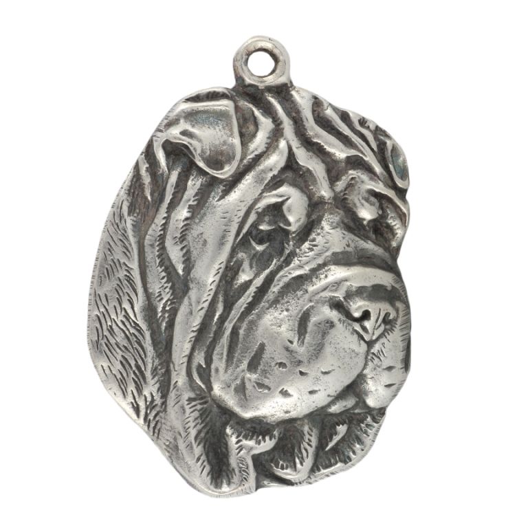shar pei - naszyjnik z psem w pudełku prezentowym, posrebrzany medali