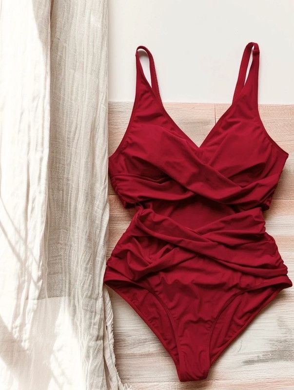 strój kąpielowy bikini jednoczęściowy czerwony pin push up modelujący