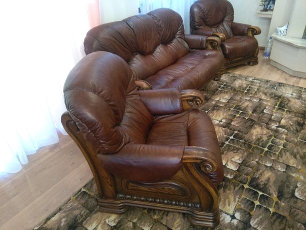 Meble skórzane kanapa i fotele