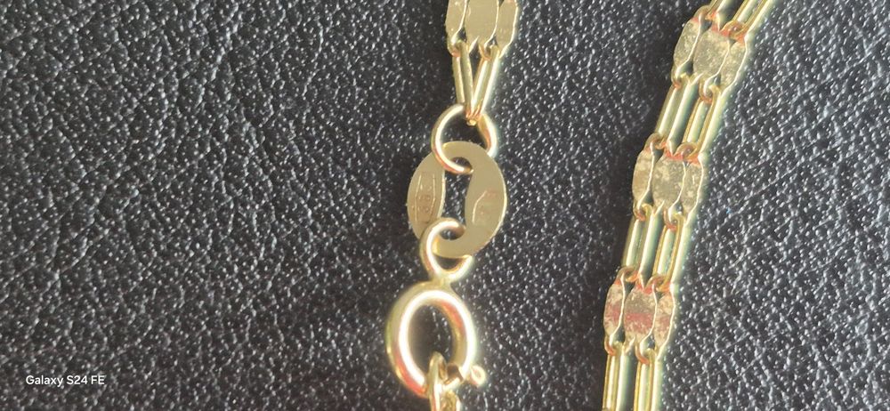 Piękny złoty łańcuszek 585 o podwójnym blaszkowym splocie Długość 45CM