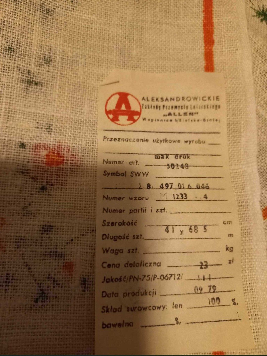 Makatka  lniana nowa z metką wzór kwiatowy