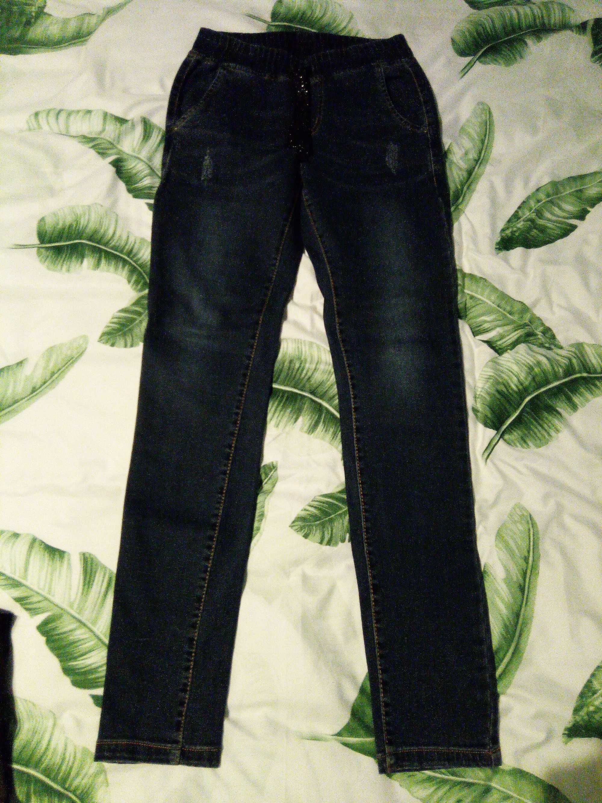Jeansy jogger klasyczne brokat przetarcia street