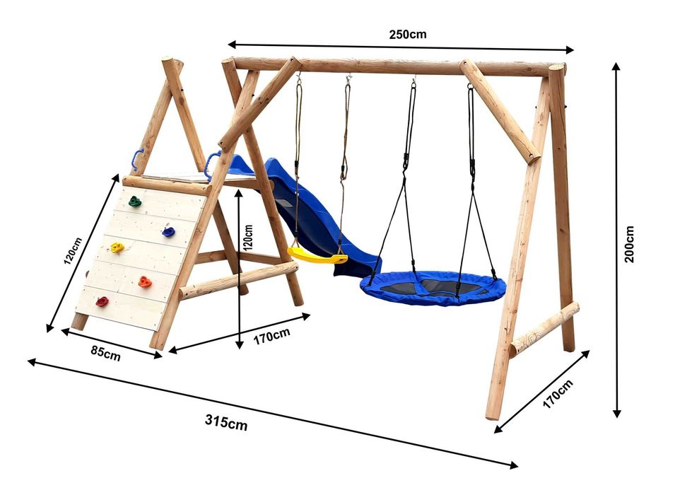 Drewniany Plac Zabaw do Ogrodu MIKI 2Huśtawki Ślizg Ścianka PRODUCENT