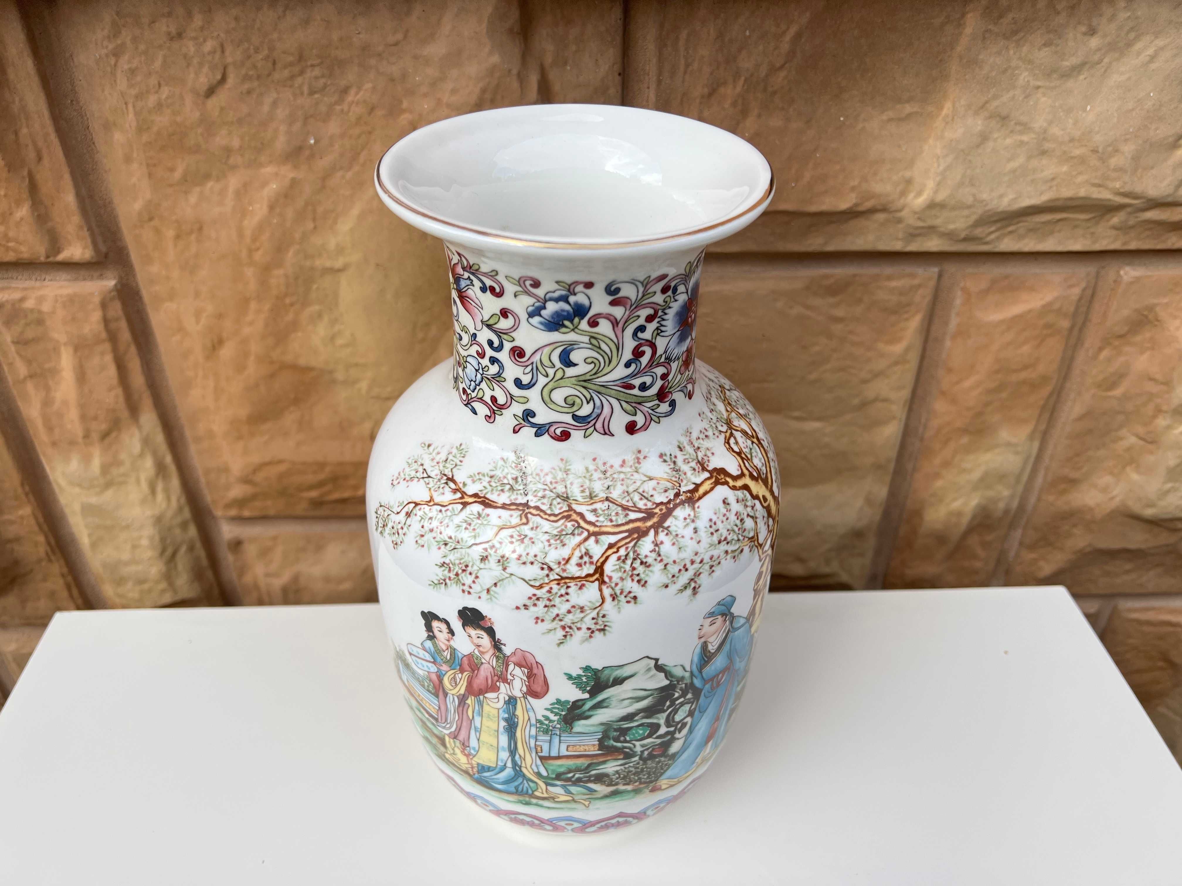Ręcznie Malowany Wazon Porcelana Chiny Vintage