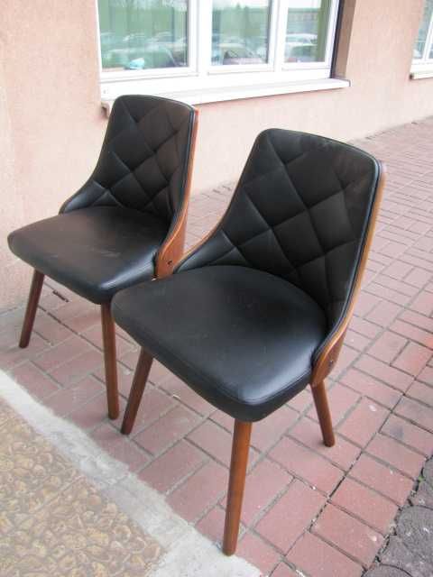 Zestaw 2 skandynawskich krzeseł krzesło Drewno Orzech laskowy i Skóra