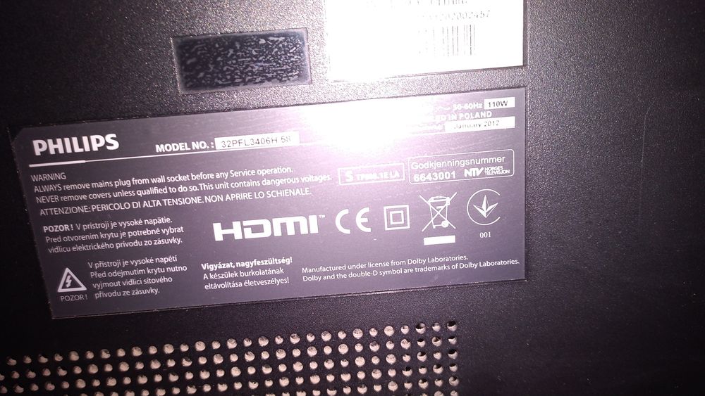 Телевізор Phillips 32' сгорела плата питания.