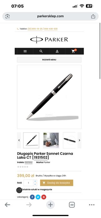 Długopis Parker Sonnet Czarna Laka CT