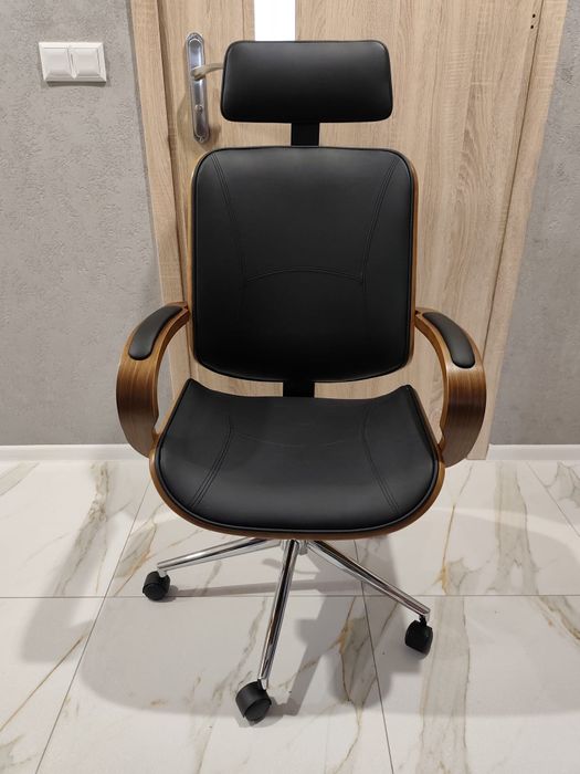 Nowe Krzesło biurowe gamingowe obrotowe z drewna i sztucznej skóry