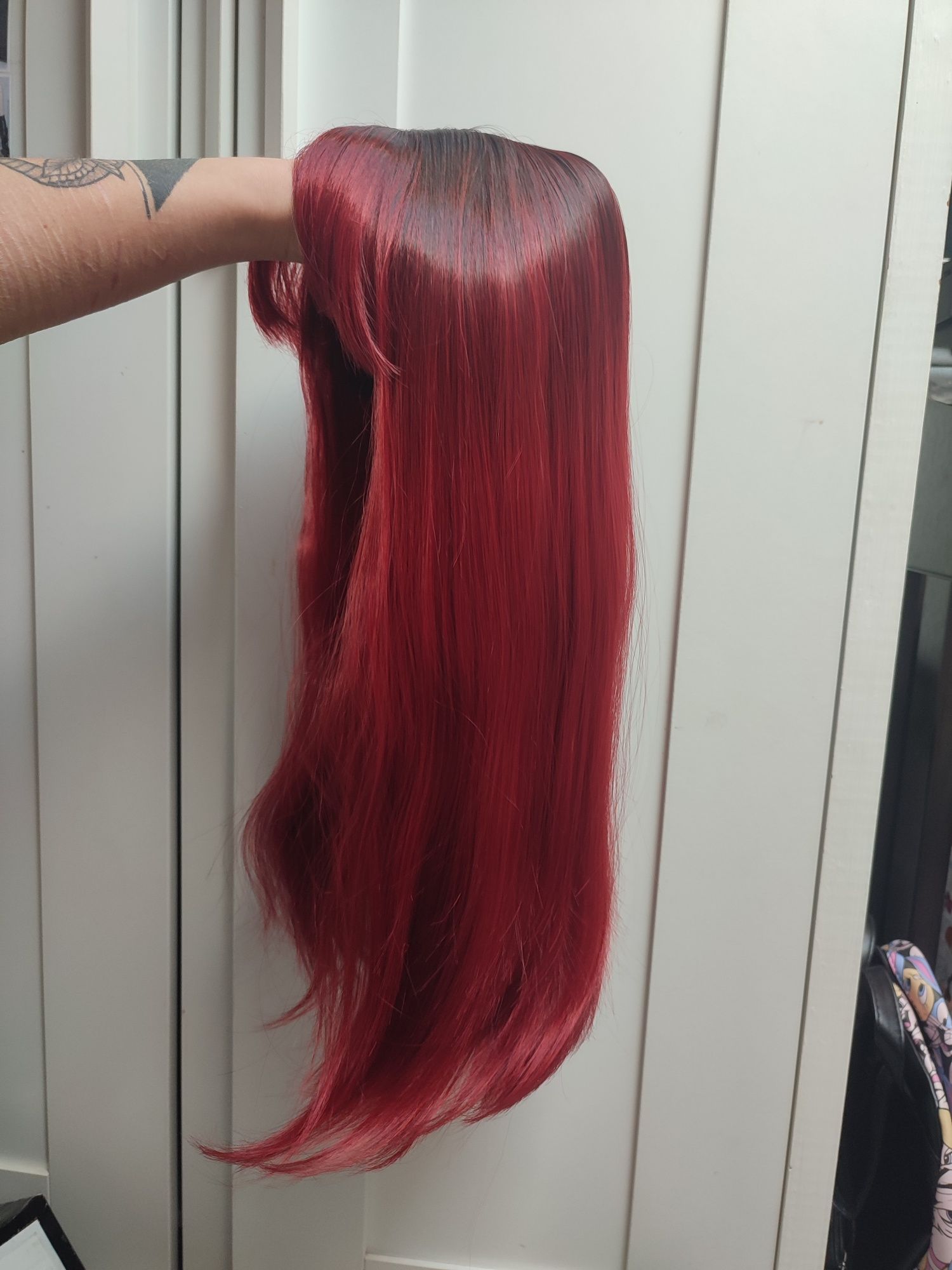 Peruka WIG bordowa z grzywką ombre sombre cosplay