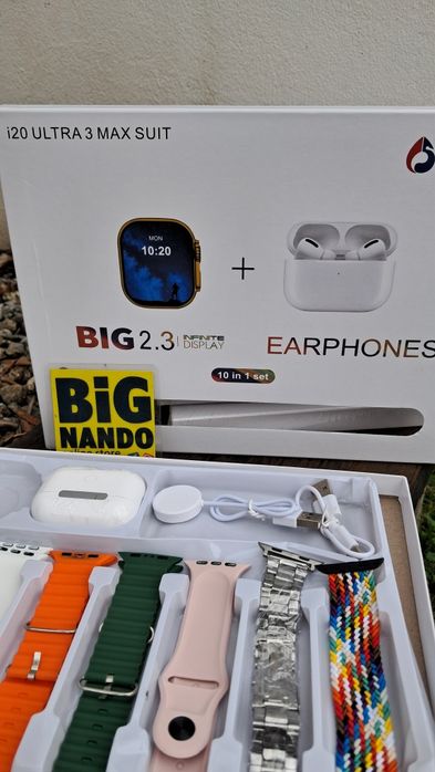 Relógio inteligente i20 Ultra Max Suit 2 com 7 pulseira e Airpod + pro