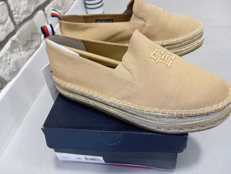 Tommy Hilfiger espadryle platforma EMBROIDERED GOLD beżowe damskie 36