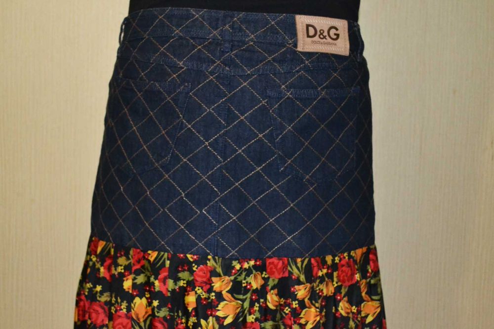 Джинсовая юбка с цветочной рюшкой Dolce & Gabbana