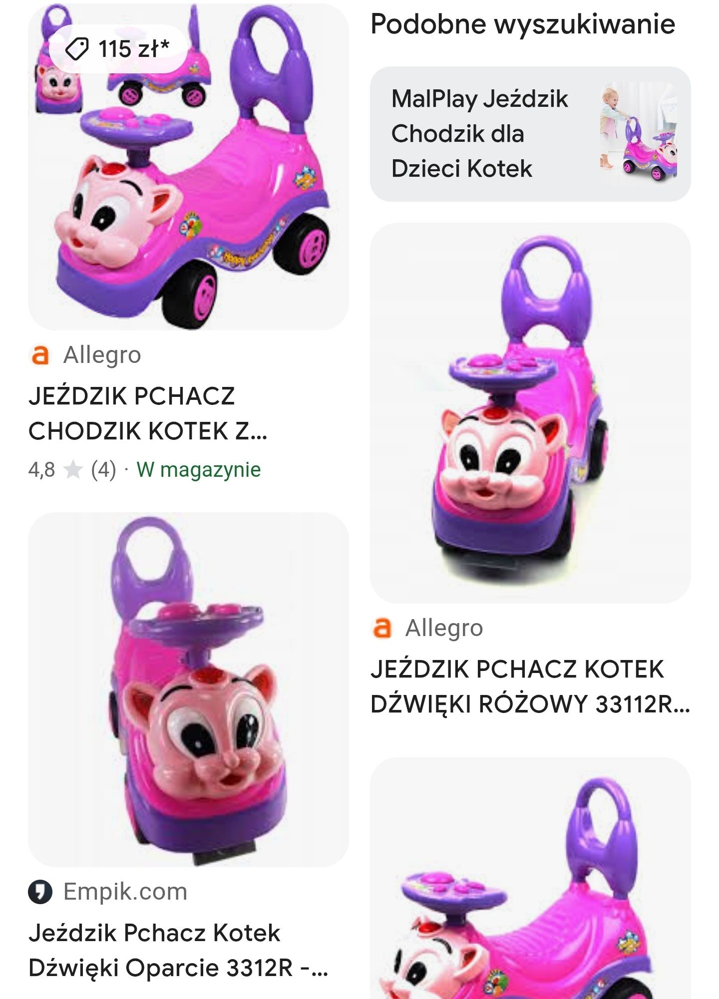 Okazja! Nowy grający jeździk pchacz chodzik, różowy kotek