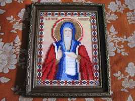 Икона вышитая бисером в рамке "Святой великомученик Георгий" (Юрий)