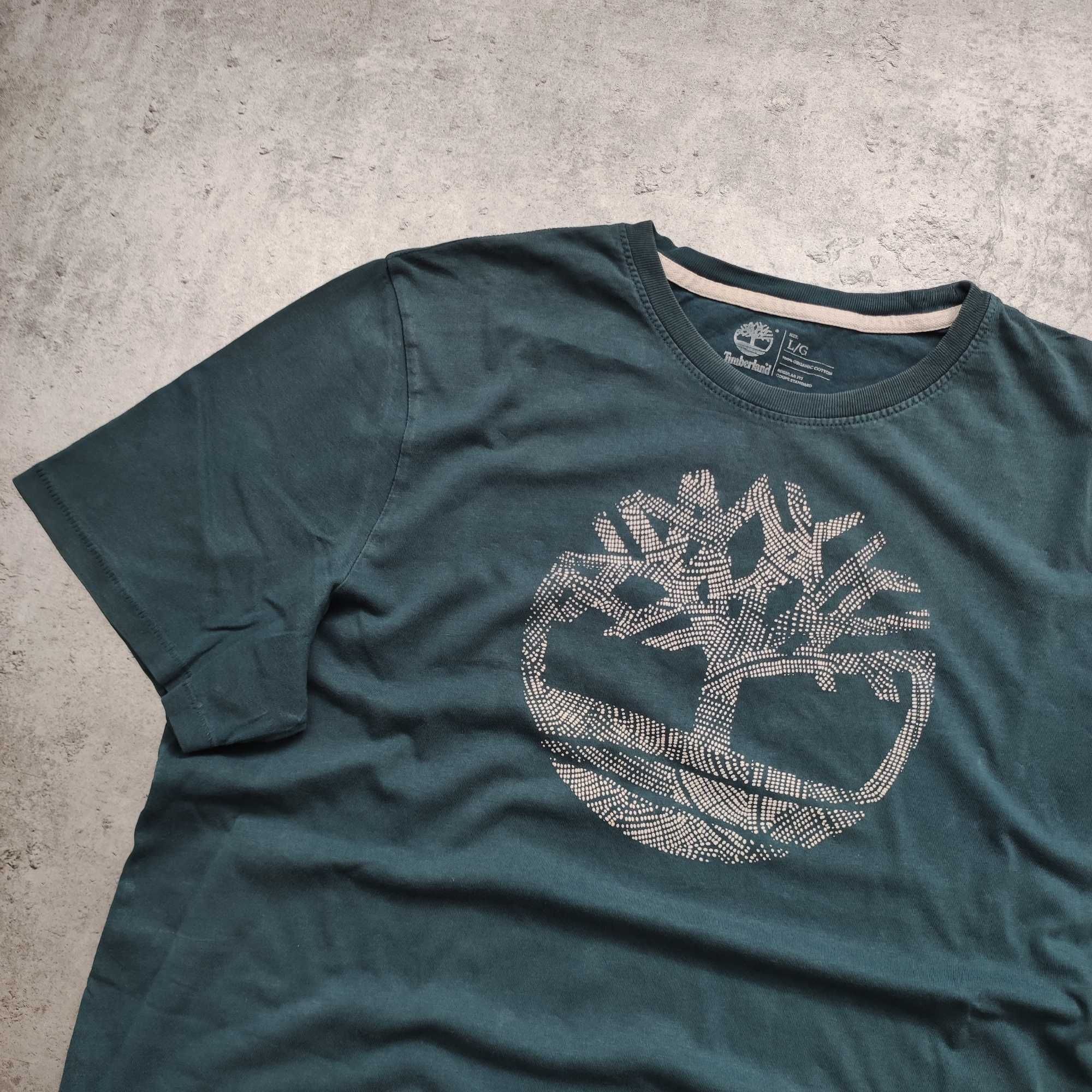 MĘSKA Koszulka Bawełna PREMIUM Duże Logo Timberland Zielona Trekking
