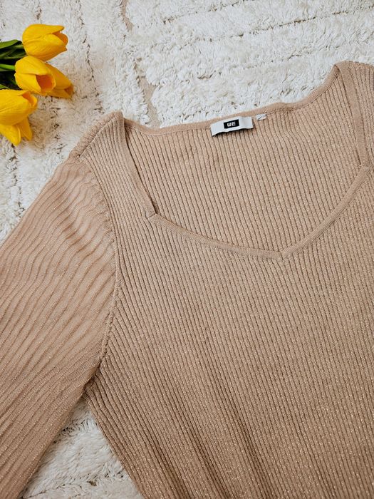 Beżowa błyszcząca prążkowana sukienka 2XL święta sylwester impreza