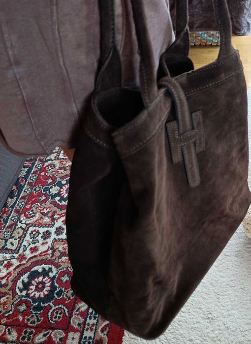 Torba damska zamsz, czekoladowa, nowa Cassi