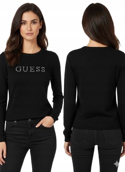 Guess 36 S Czarny Sweter Damski Nora Q5Gr04Z0610 Aplikacja Kryształki