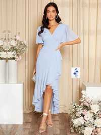 Sukienka niebieska błękitna midi maxi maksi falbana wesele 34 XS