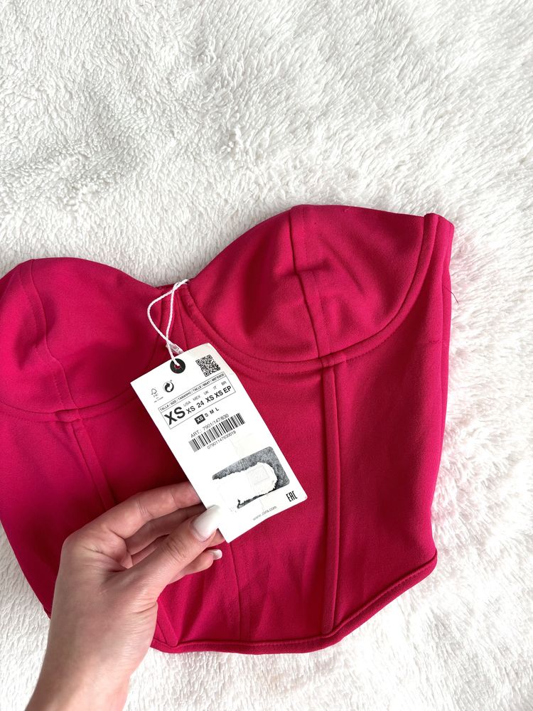 Top krótki usztywniany różowy basic Zara rozmiar XS nowy z metką
