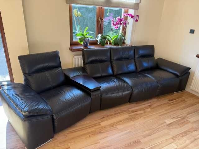 Kanapa skórzana czarna 5 modułowa z relaksem