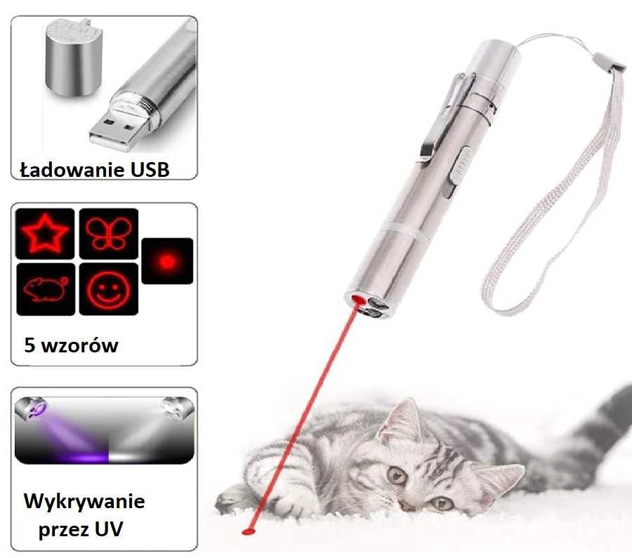 Zabawka dla kota LATARKA LASER UV USB 3w1