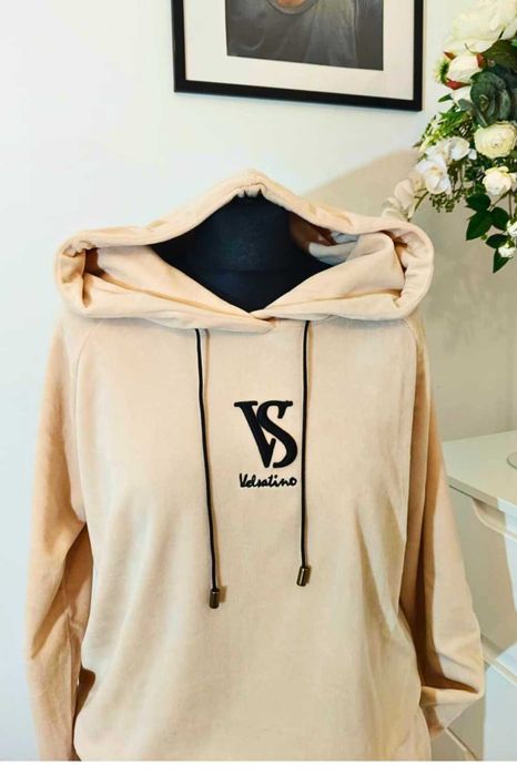 Beżowy welurowy dres miękki cozy 95% bawełna |Velsatino XL