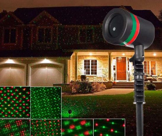 Лазерный новогодний уличный проектор для фасада дома