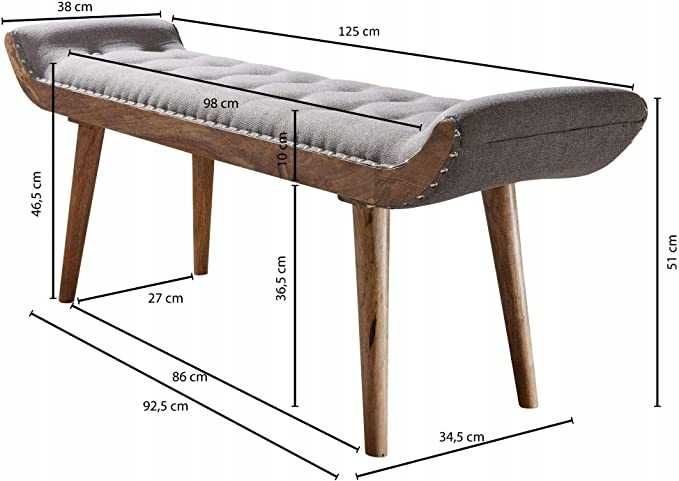 Stylowa ławka do przedpokoju - siedzisko - lite drewno - kolor szary