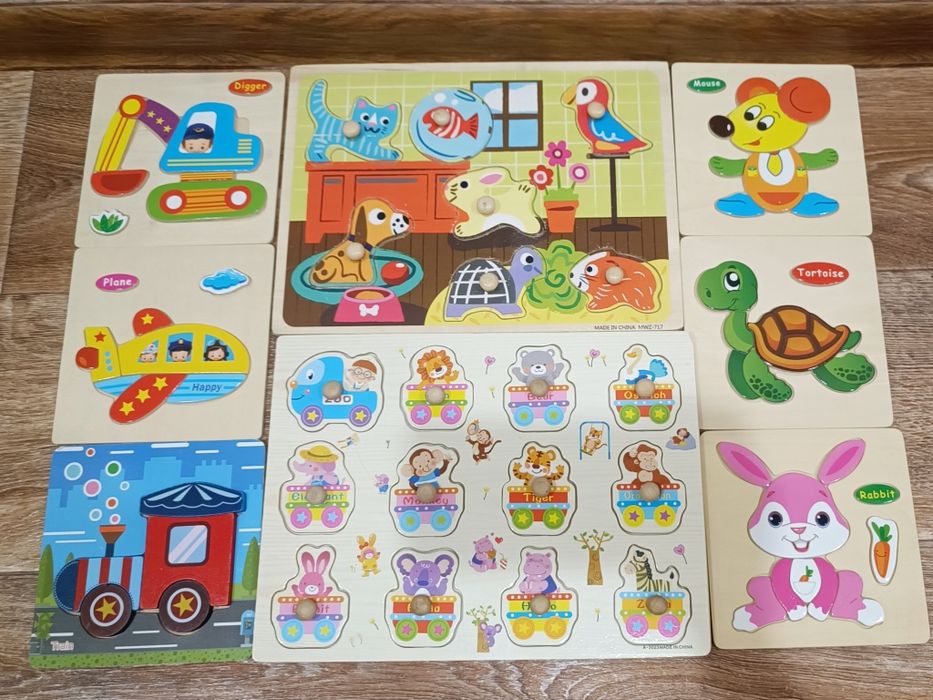 Дерев'яні пазли для малюків вкладиші пазли тварини транспорт