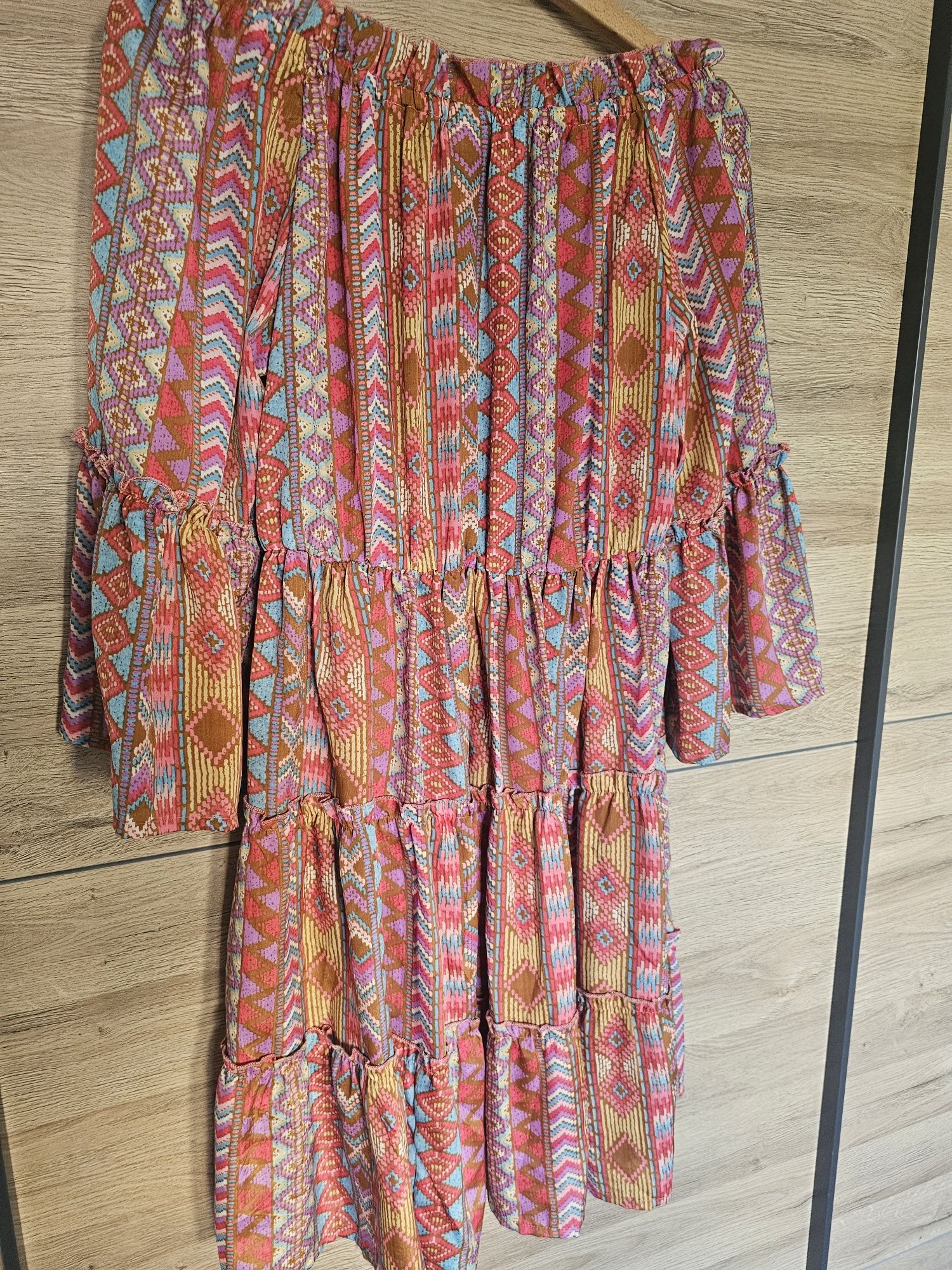 Letnia jedwabna sukienka boho hiszpanka jedwab rozm uniwersalny