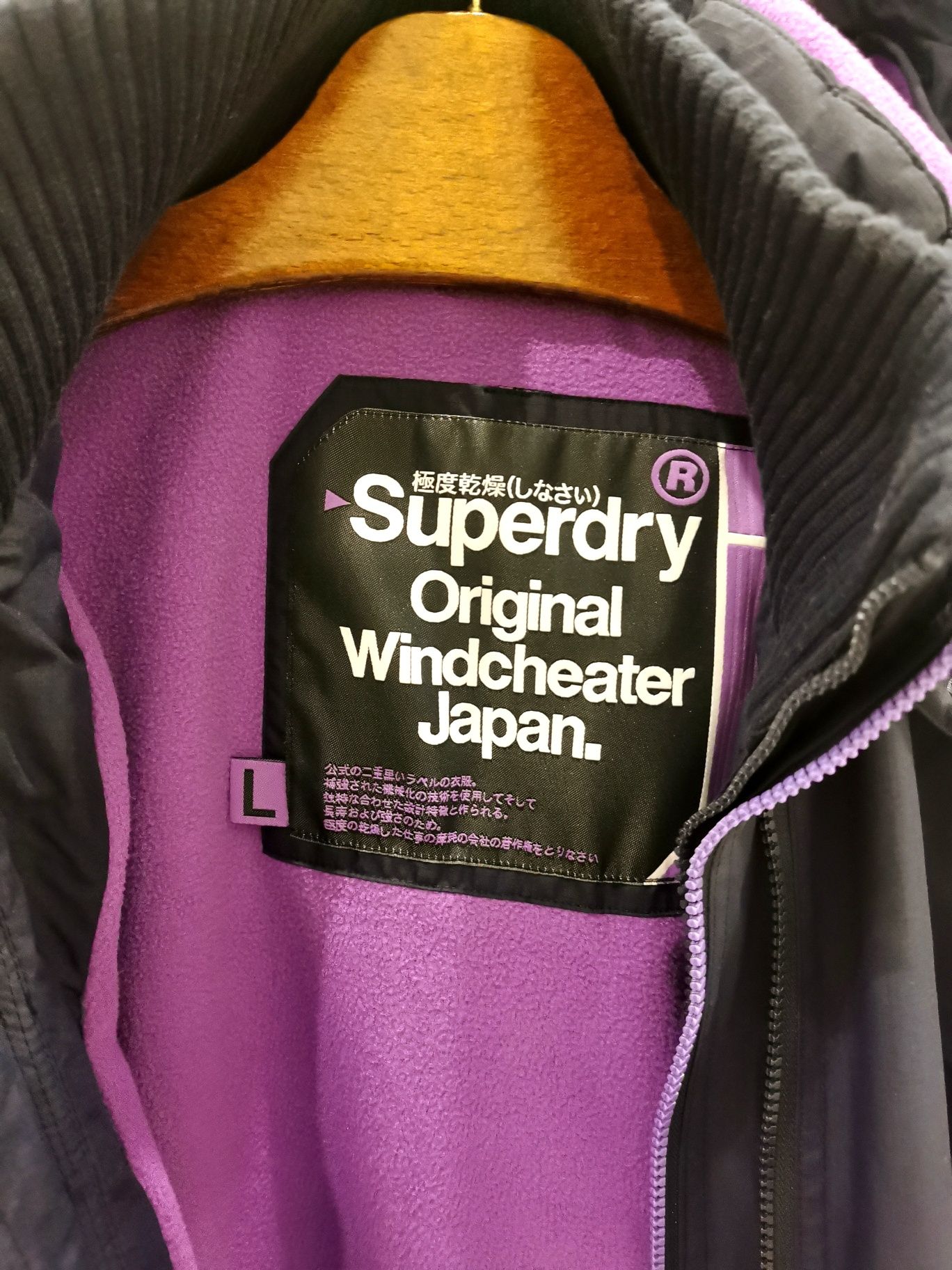 Superdry kurtka z polarem na wiosnę granatowa damska