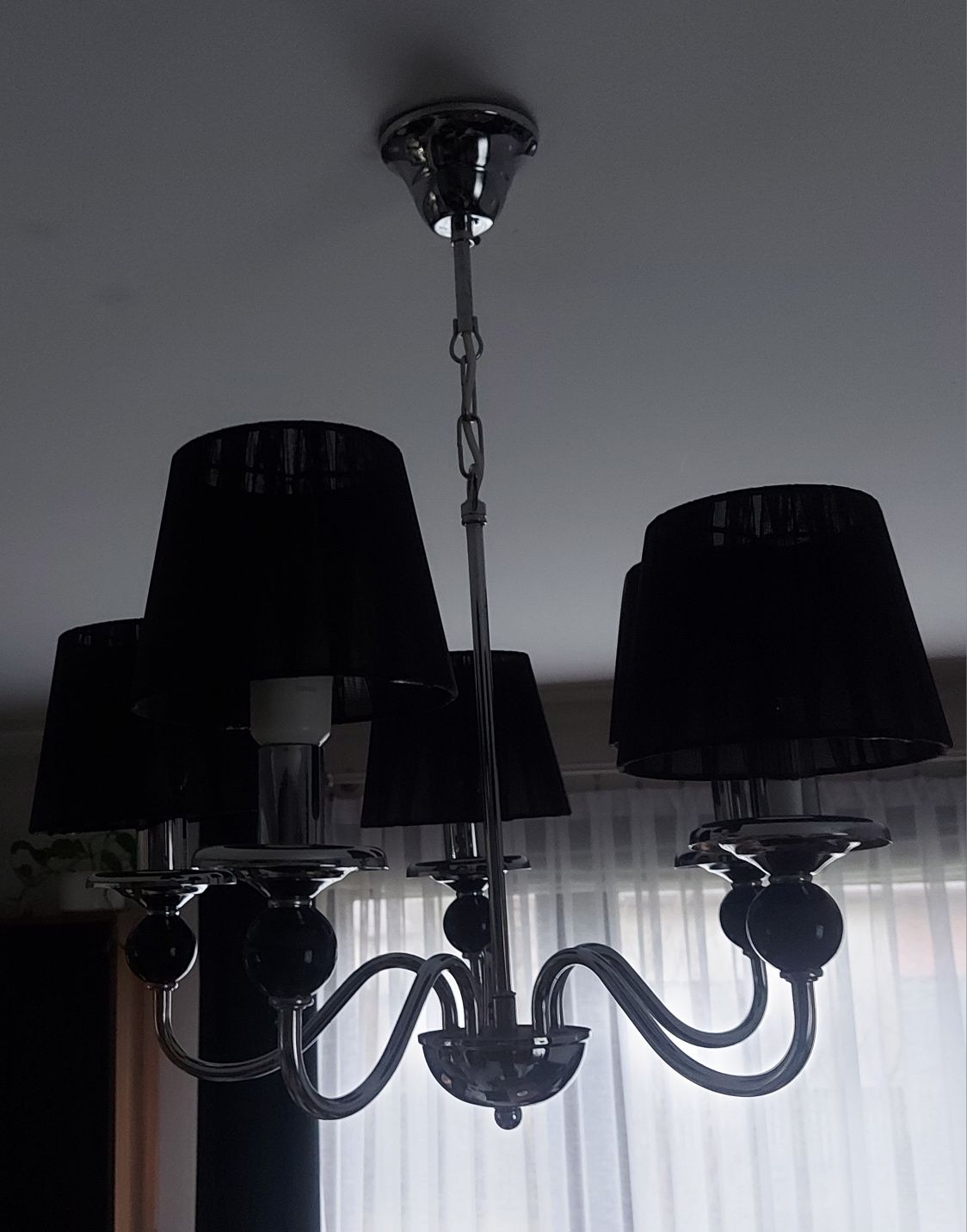 Lampa sufitowa glamour loft pięcioramienna czarna srebrna nowoczesna