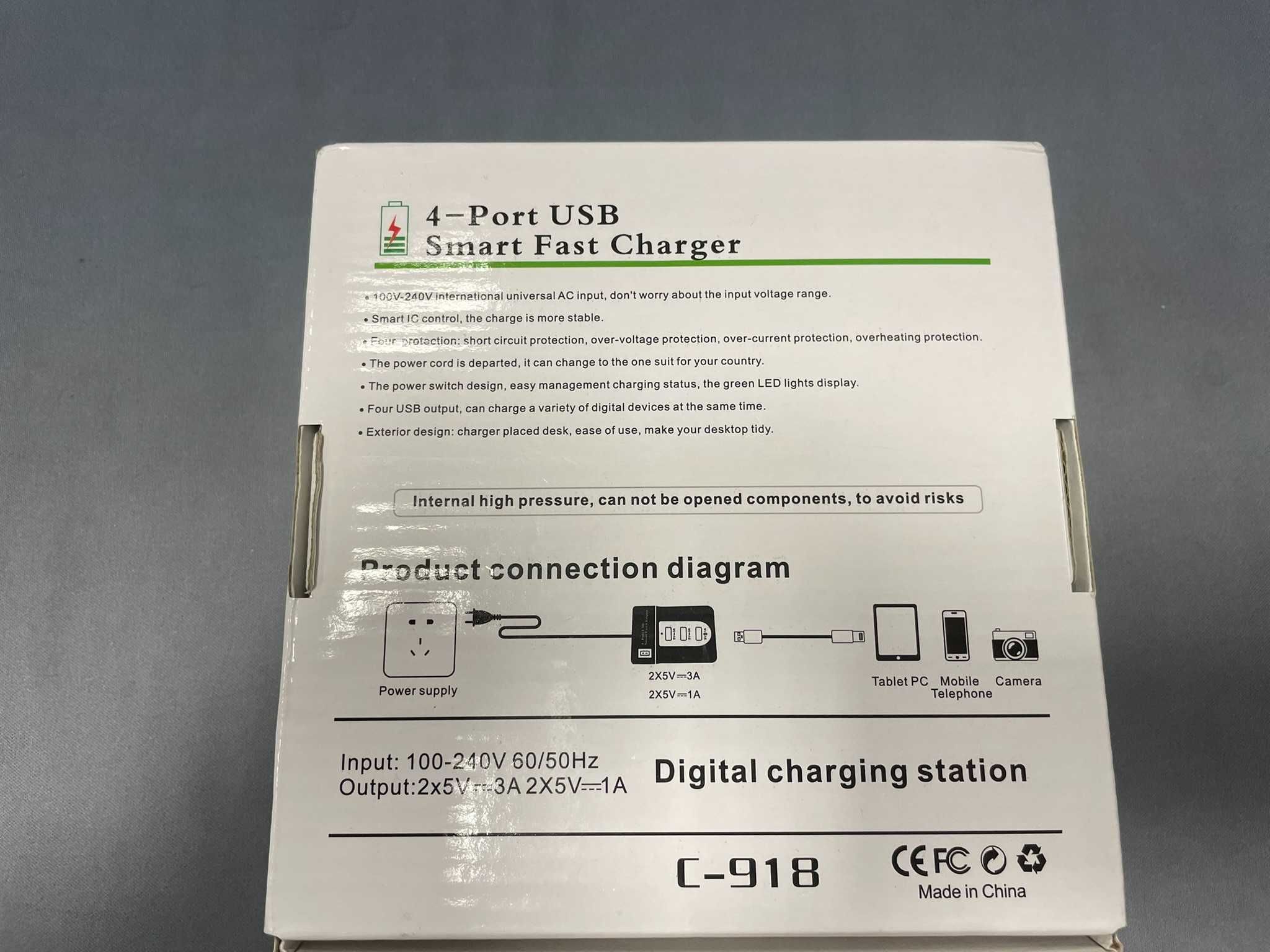 Szybka Ładowarka 4xUSB z wyłącznikiem, stacjonarna