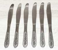 Noże obiadowe ze stali nierdzewnej, zdobione. Komplet 6 szt. ZSRR.