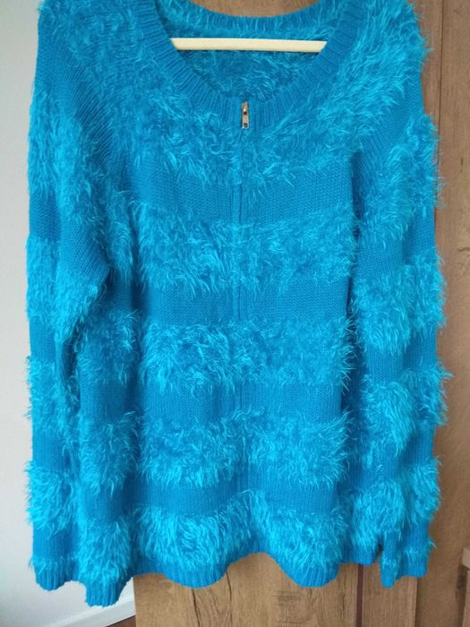 Kardigan turkusowy włochacz na zamek Be Beau
