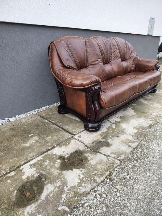 Komplet wypoczynkowy 3-2-1dębowy skóra naturalna