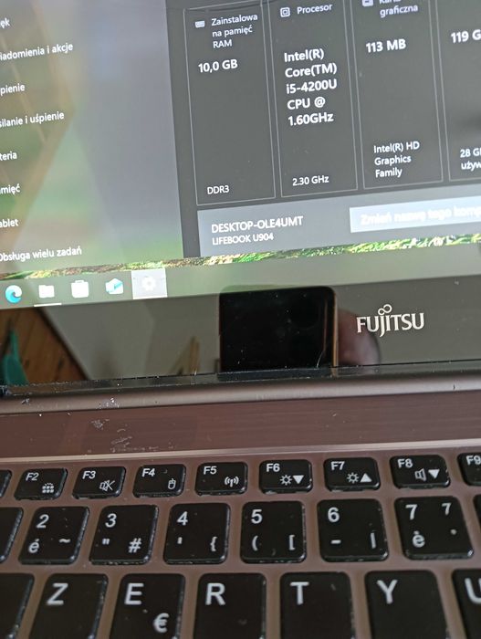 Laptop Fujitsu U904 UHD 14,1' Core I5 10GB RAM dysk SSD128 podśw. klaw