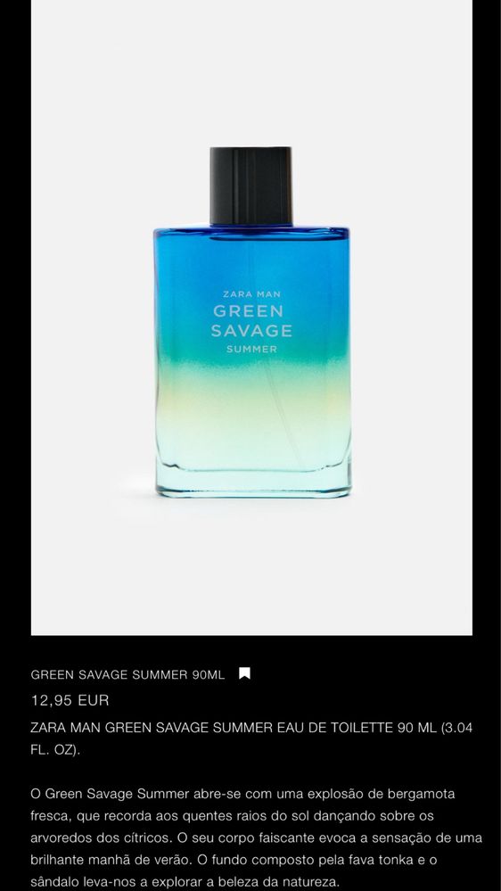 GREEN SAVAGE Summer 90ML Zara NOVO