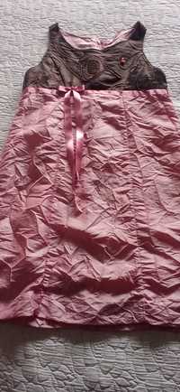 Vestido rosa e castanho com laço idade 7 anos