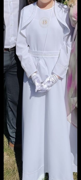 Sukienka komunijna, na 150cm komplet z 2 bolerkami i torebką + buty 38