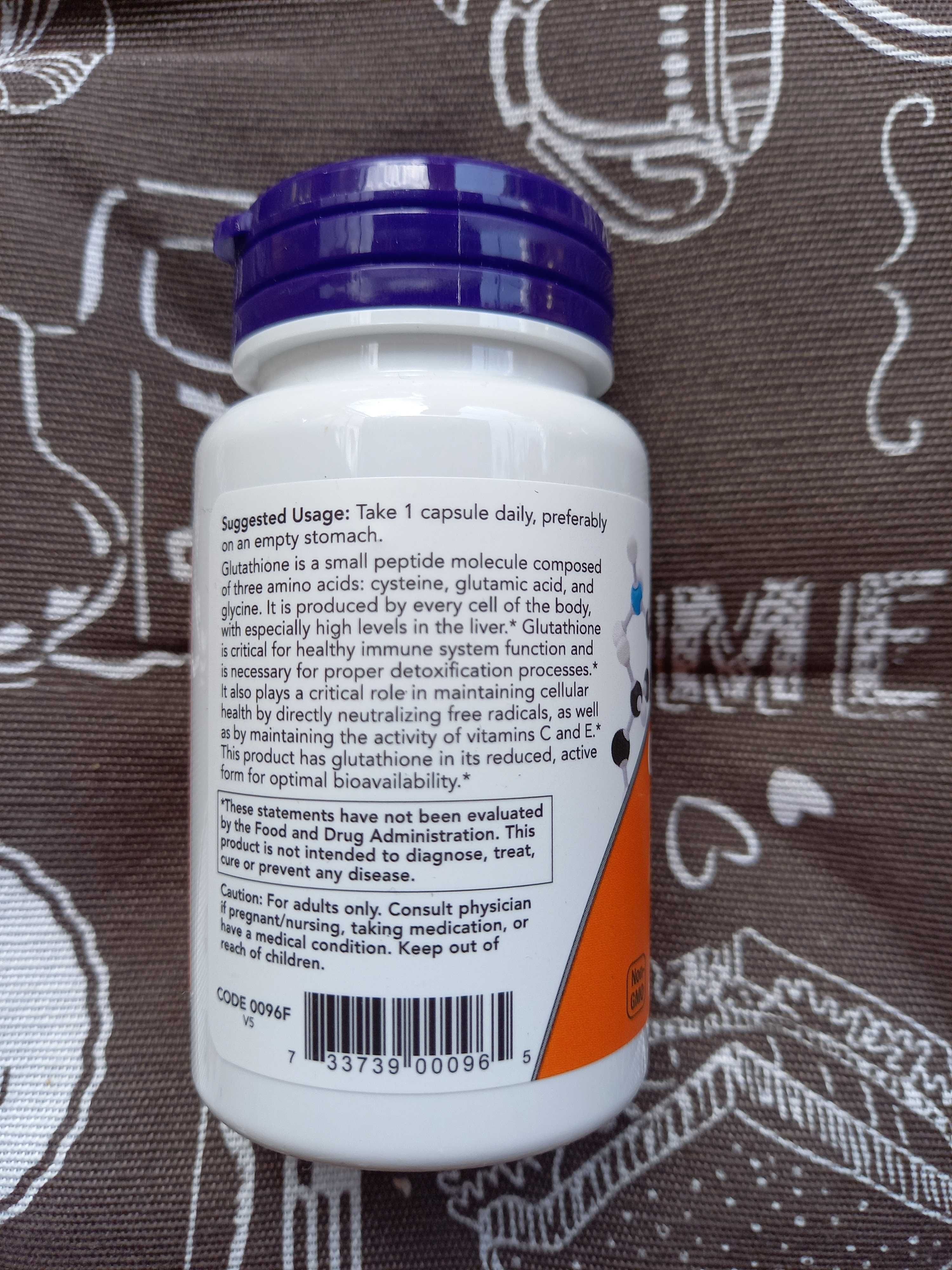NOW Foods, глутатіон, глутатион glutathione 250 500 мг 30 60 капсул