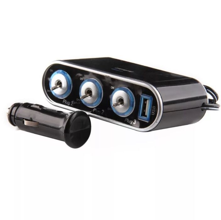 Разветвитель автомобильный ( 12V - 24V ) + USB + подсветка / Тройник