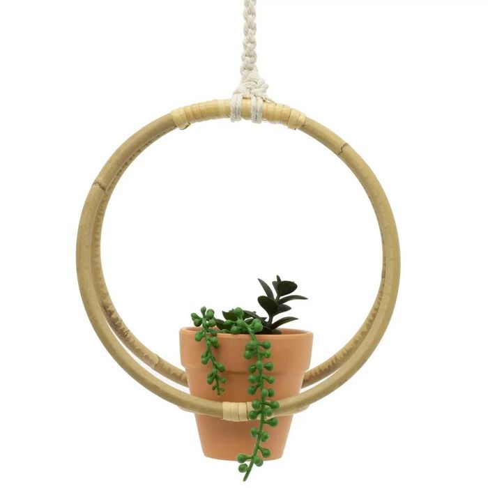 Sztuczny sukulent w rattanowym wieszaku 48 cm wiszący