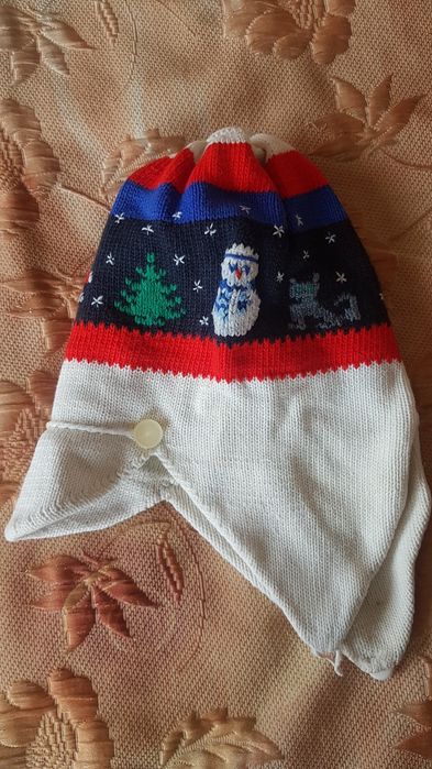 шапка дитяча подвійна вовна + шарф в'язаний трикотаж шерсть руч. вышив