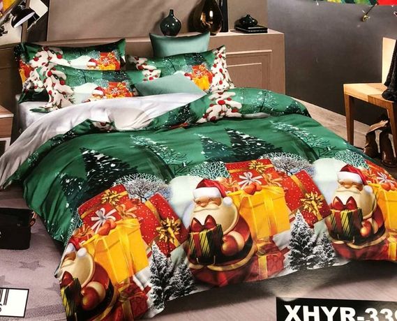 Новогодний комплект постельного белья Санта Снеговики Елка Дед Мороз